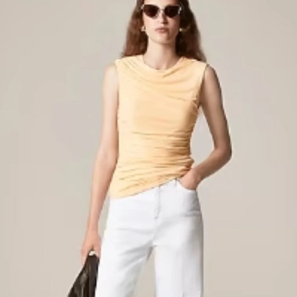 J.Crew Ruched Shell Top in Matte Jersey – Black – Size S – NWT